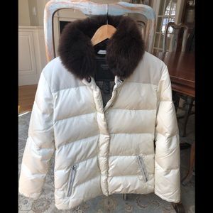 Coach Down Jacket, leather trim, shearling collar